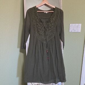 Olive Green Lace Detail Dress